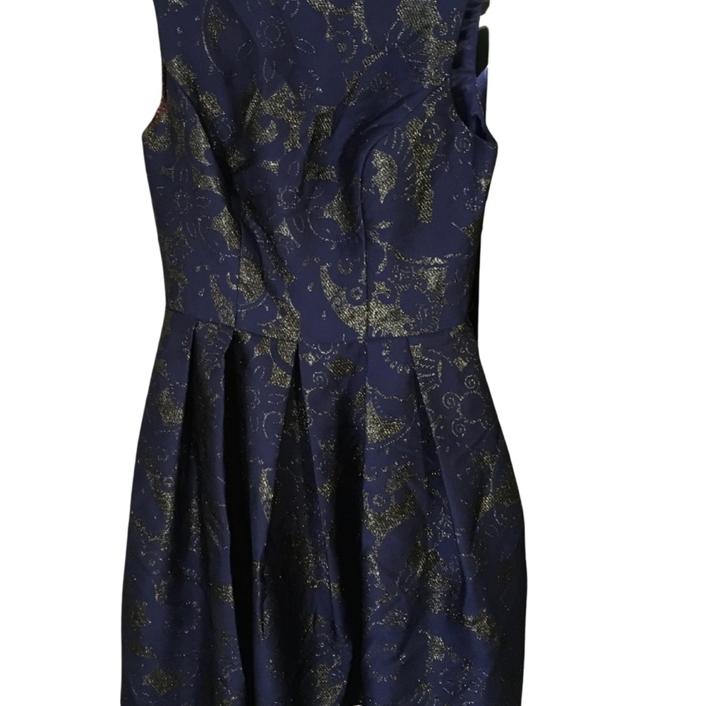 Allure Bridals Blue and Gold Mock Neck Cocktail Dress